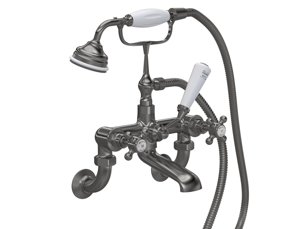 Old London Topaz /White Wall Mounted Bath Shower Mixer With Hexagonal Collar and Crosshead Handle
