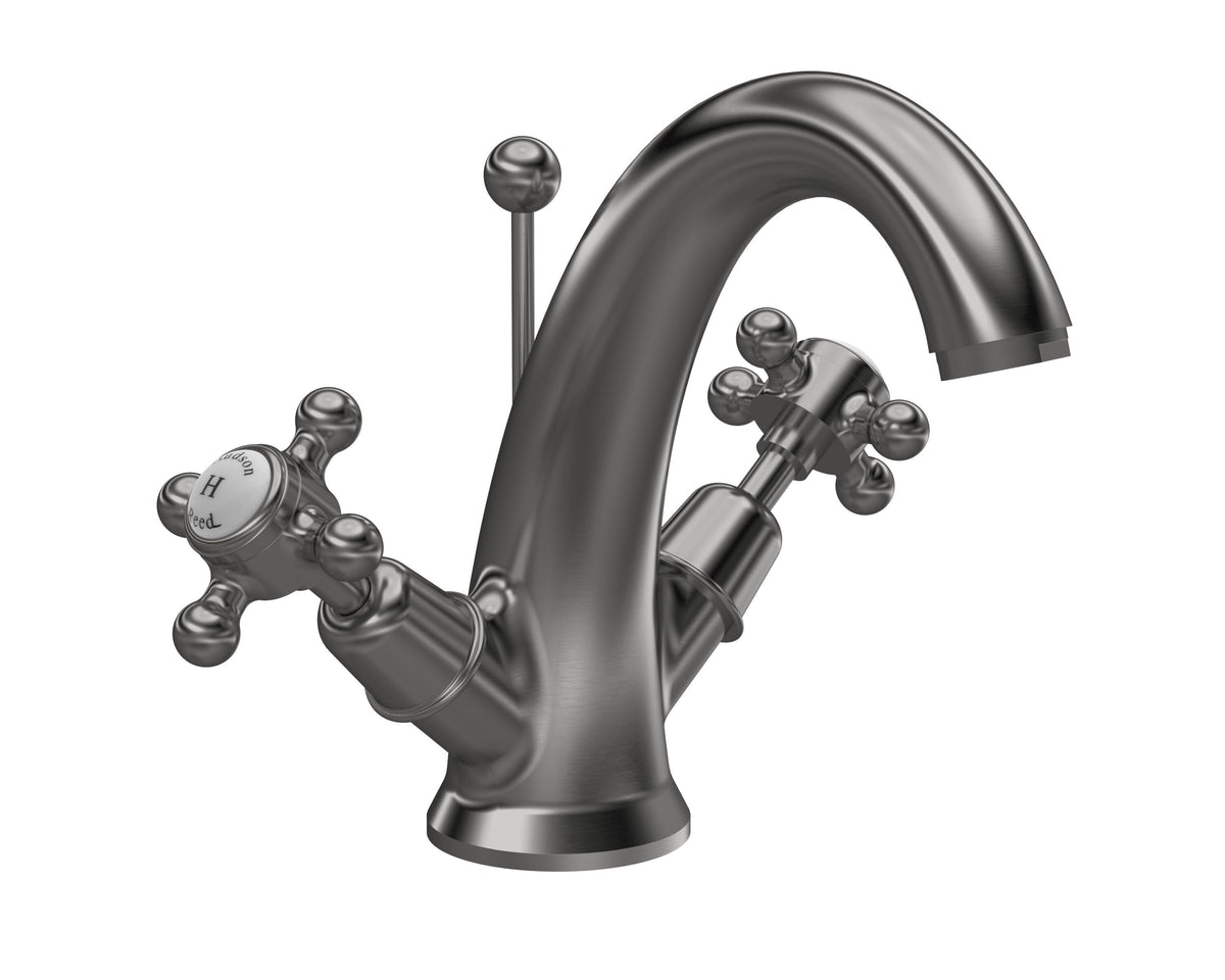Old London Topaz /White Mono Basin Mixer With Dome Collar and Crosshead Handle and Waste