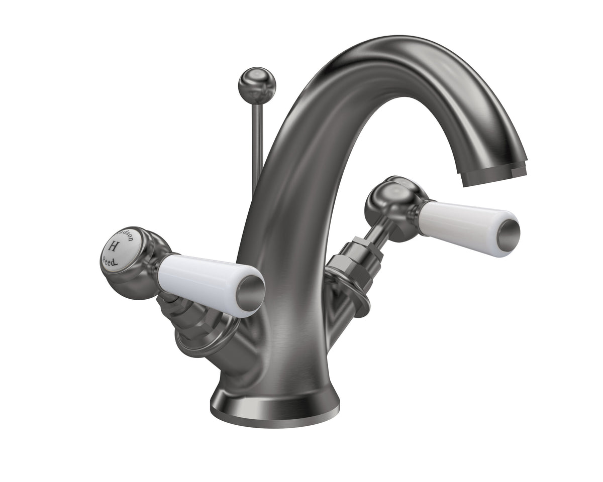 Old London Topaz /White Mono Basin Mixer With Hexagonal Collar and Lever Handle and Waste