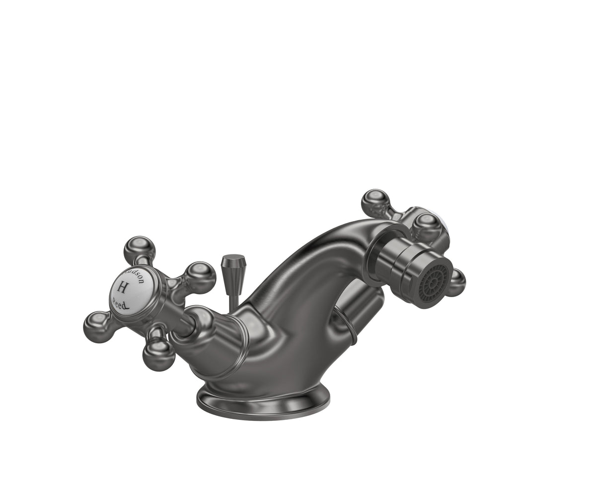 Old London Topaz Bidet Mixer With Dome Collar and Crosshead Handle and Pop Up Waste