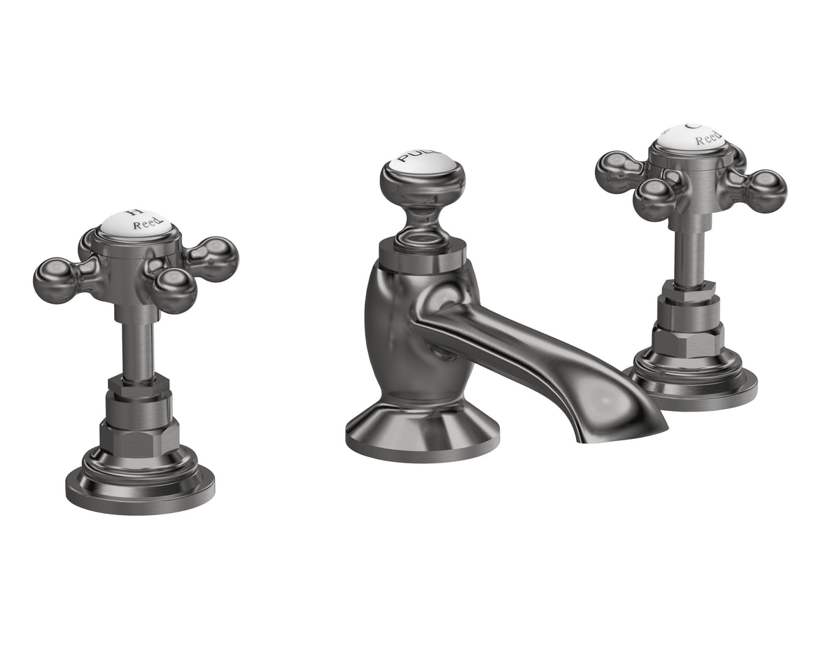 Old London Topaz /White 3 Tap Hole Basin Mixer With Hexagonal Collar and Crosshead Handle and Waste