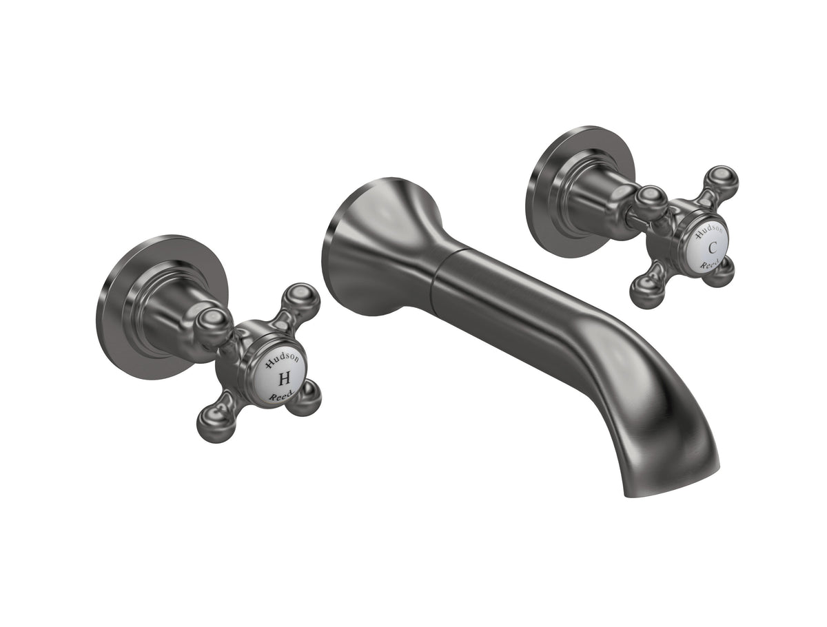 Old London Topaz 3 Tap Hole Wall Mounted Basin Mixer With Dome Collar and Crosshead Handle