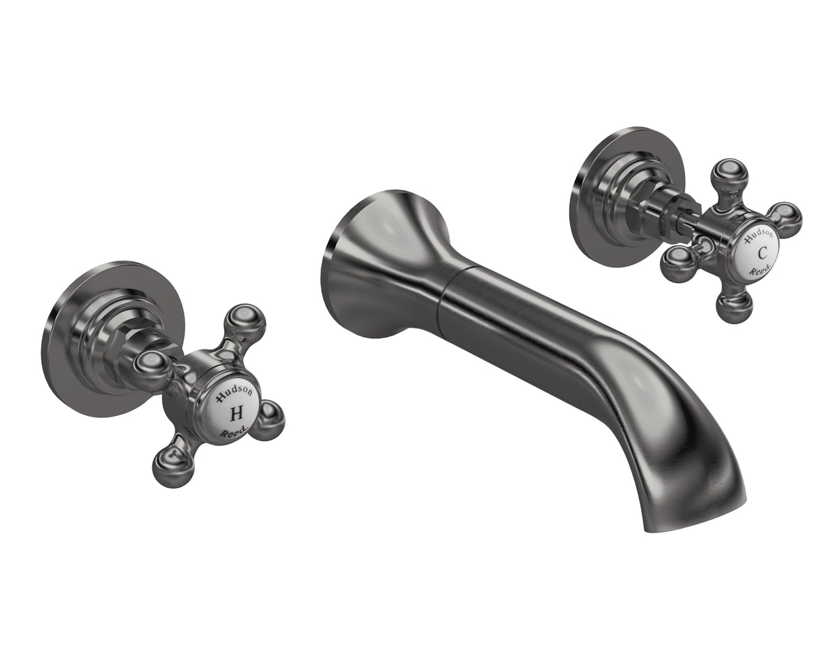 Old London Topaz 3 Tap Hole Wall Mounted Basin Mixer With Hexagonal Collar and Crosshead Handle