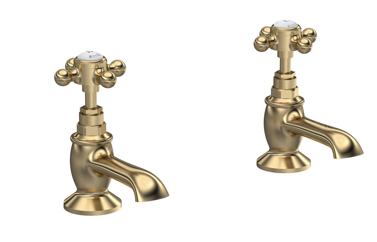 Old London Topaz /White Basin Taps With Hexagonal Collar and Crosshead Handle