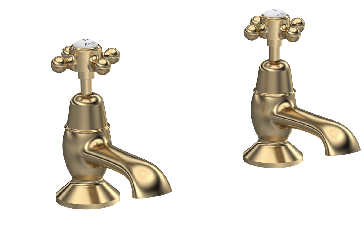 Old London Topaz /White Deck Mounted Bath Taps With Dome Collar and Crosshead Handle