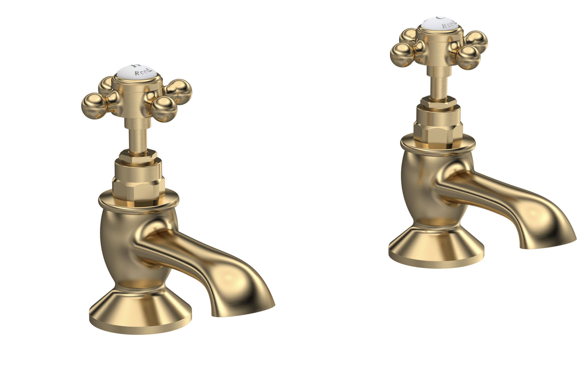Old London Topaz /White Deck Mounted Bath Taps With Hexagonal Collar and Crosshead Handle