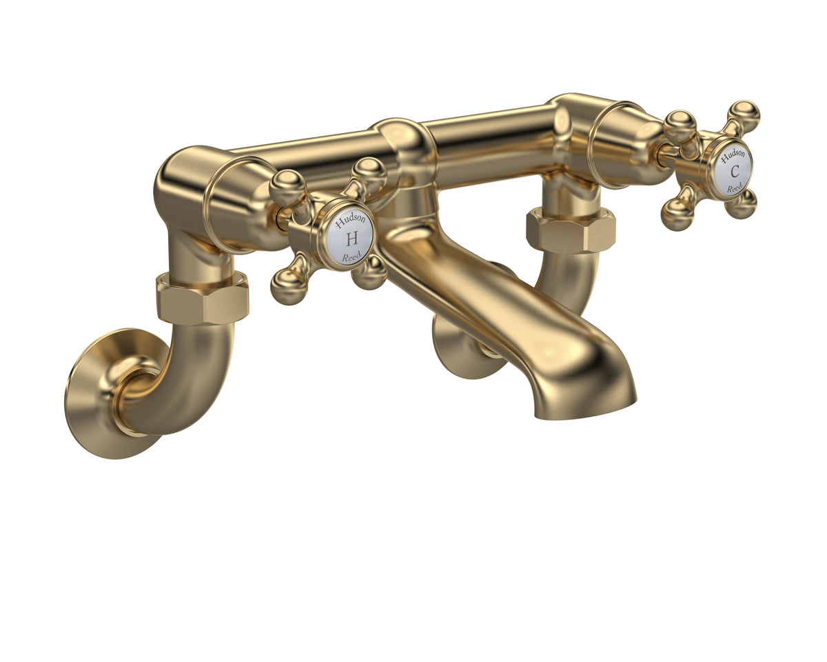 Old London Topaz /White Wall Mounted Bath Filler With Dome Collar and Crosshead Handle