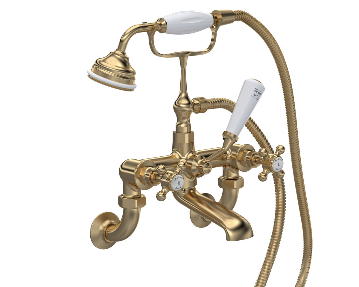 Old London Topaz /White Wall Mounted Bath Shower Mixer With Hexagonal Collar and Crosshead Handle