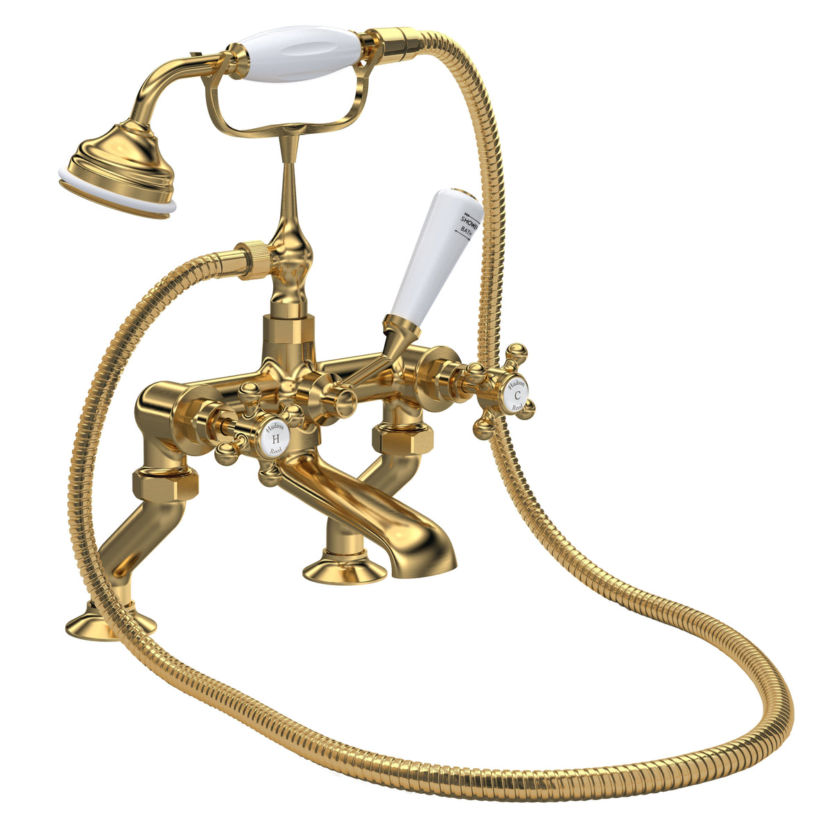 Old London Topaz /White Deck Mounted Bath Shower Mixer With Crosshead Handle