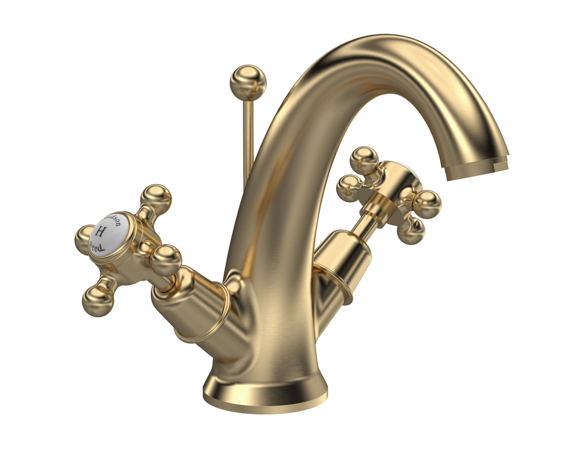 Old London Topaz /White Mono Basin Mixer With Dome Collar and Crosshead Handle and Waste
