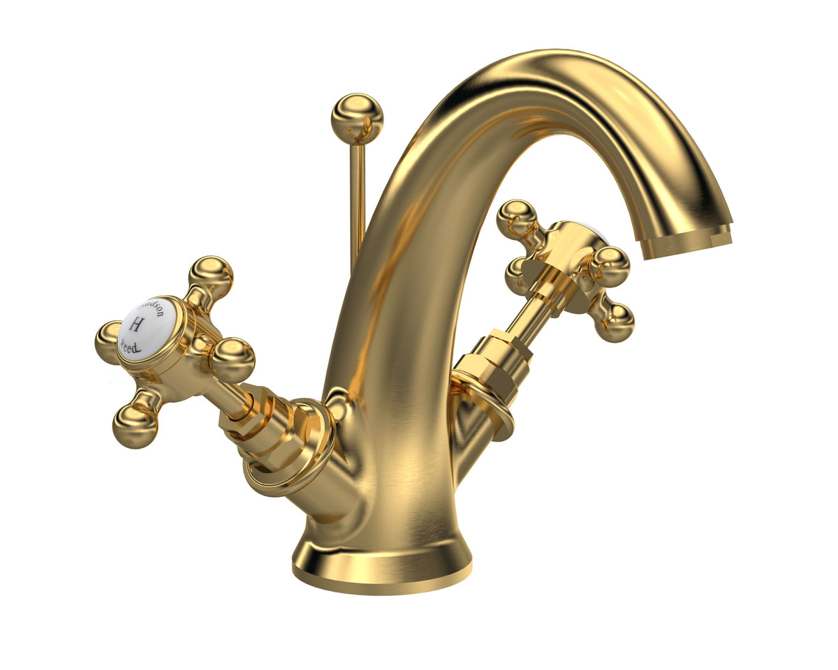 Old London Topaz /White Mono Basin Mixer With Hexagonal Collar and Crosshead Handle and Waste
