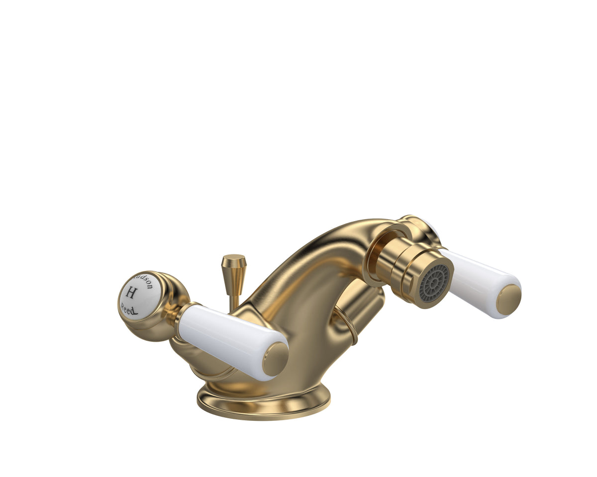 Old London Topaz /White Bidet Tap With Dome Collar and Lever Handle and Pop Up Waste