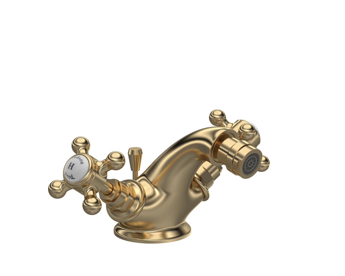 Old London Topaz /White Bidet Tap With Hexagonal Collar and Crosshead Handle and Pop Up Waste