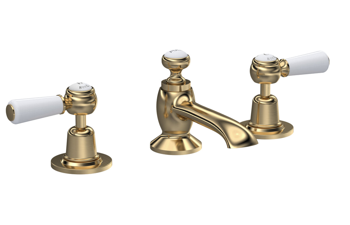Old London Topaz /White 3 Tap Hole Basin Mixer With Dome Collar and Lever Handle and Waste