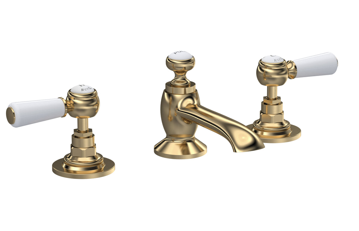 Old London Topaz /White 3 Tap Hole Basin Mixer With Hexagonal Collar and Lever Handle and Waste