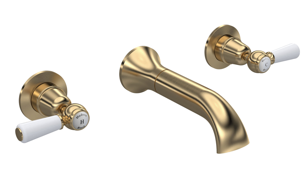 Old London Topaz /White Wall Mounted Bath Tap With Dome Collar and Lever Handle