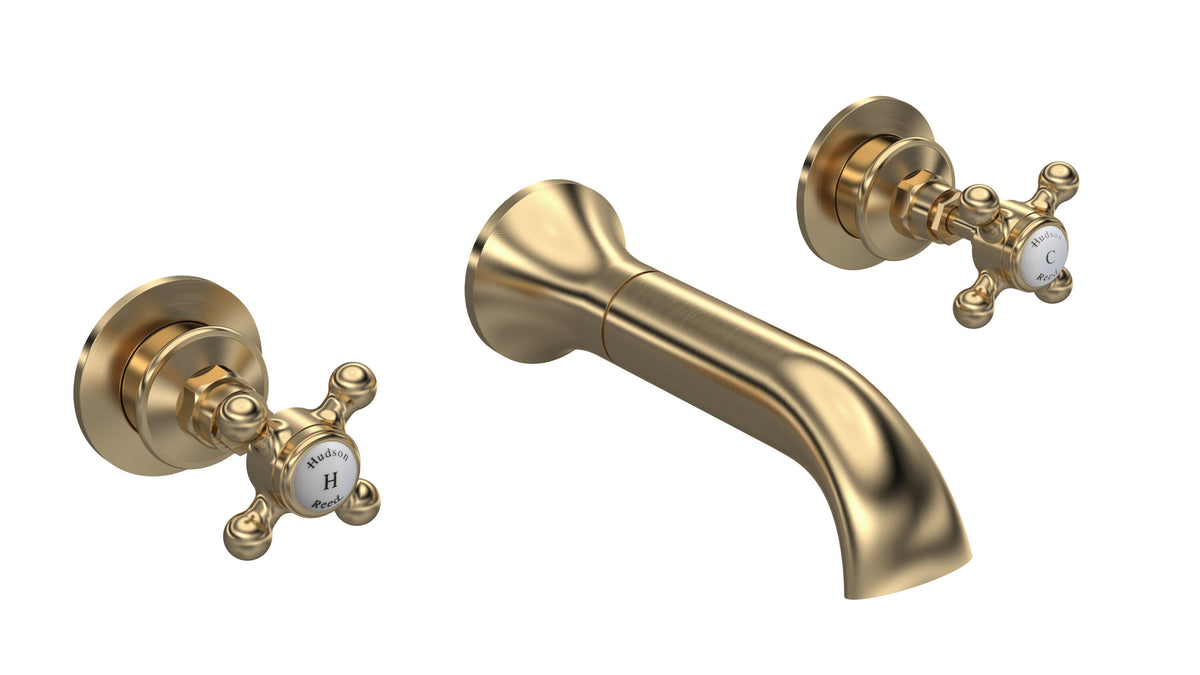 Old London Topaz /White Wall Mounted Bath Tap With Hexagonal Collar and Crosshead Handle