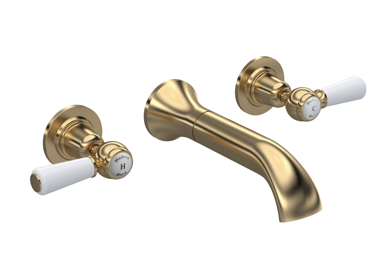 Old London Topaz /White 3 Tap Hole 3 Tap Hole Wall Mounted Basin Mixer With Dome Collar and Lever Handle
