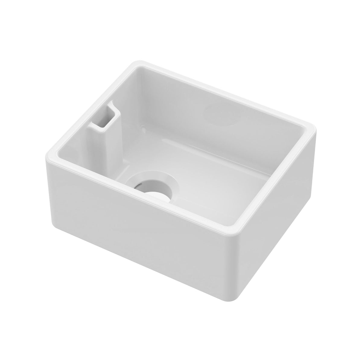 Nuie 460mm x 380mm x 205mm Fireclay Single Bowl Belfast Sink With Offset Waste And Weir Overflow