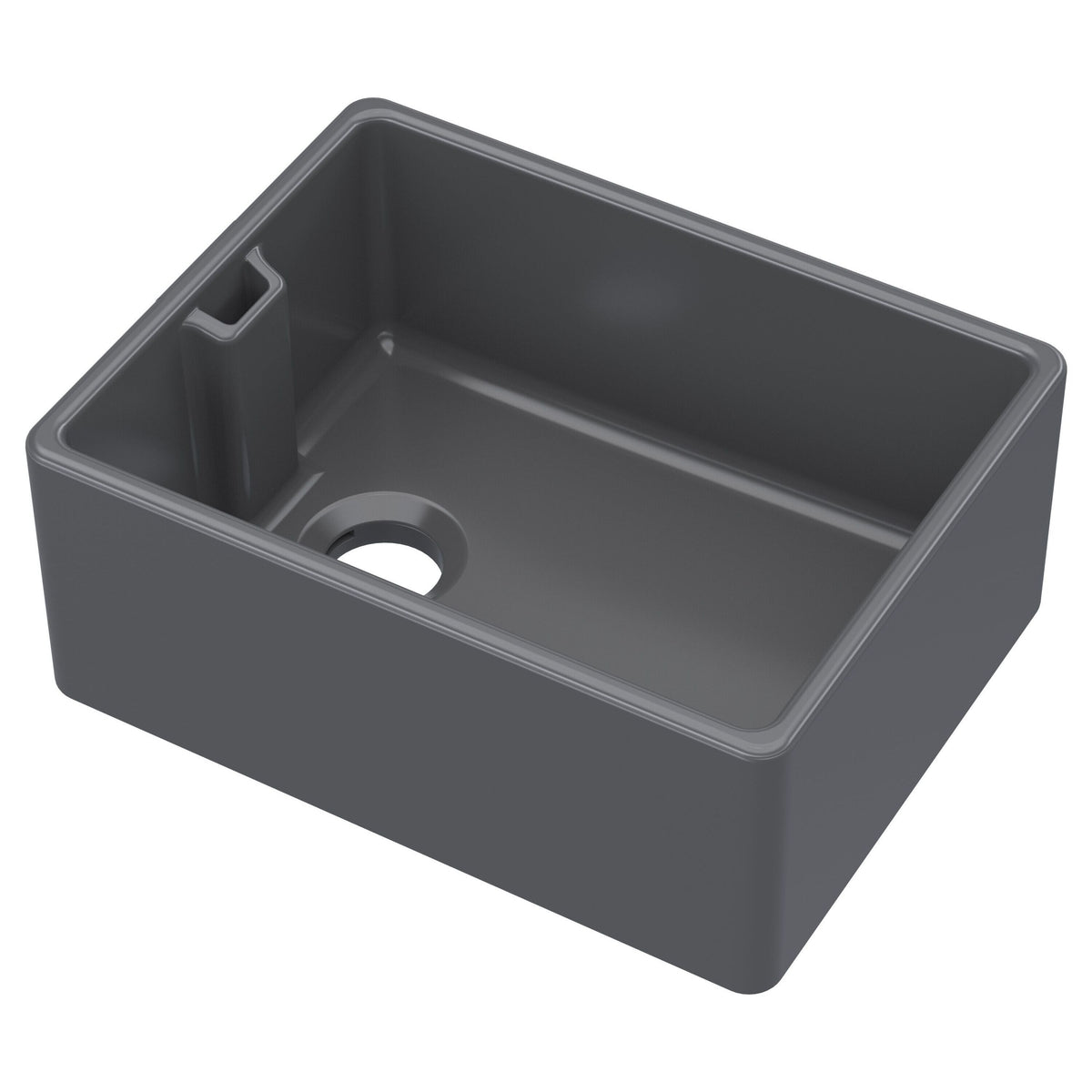 Nuie 595mm x 455mm x 254mm Fireclay Single Bowl Belfast Sink With Offset Waste And Weir Overflow