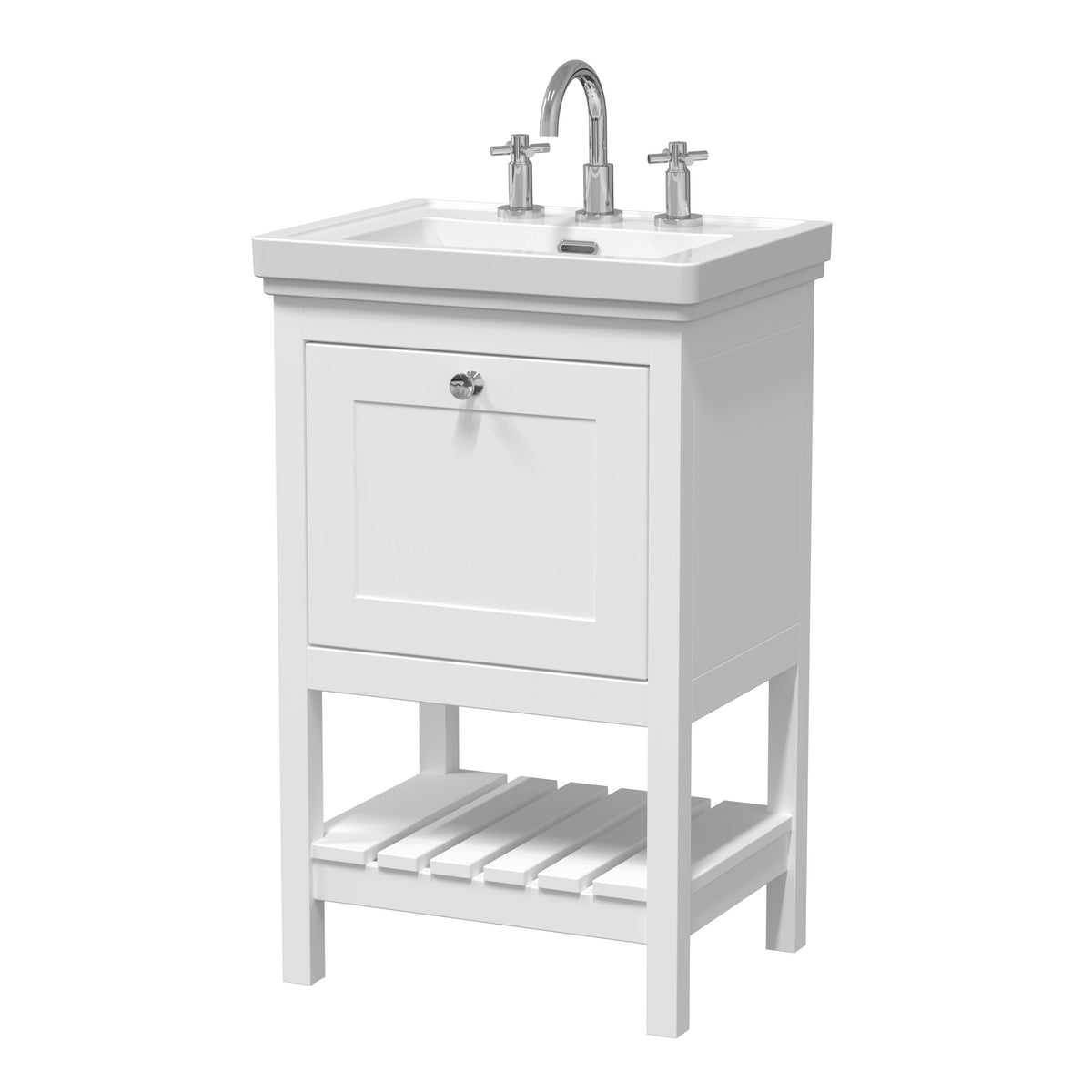 Old London Bexley 500mm 1 Drawer Floor Standing Vanity Unit With 3 Tap Holes Basin