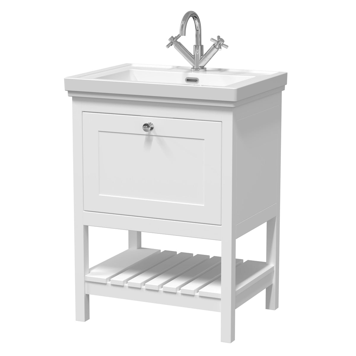 Old London Bexley 600mm 1 Drawer Floor Standing Vanity Unit With 1 Tap Hole Traditional Fireclay Basin