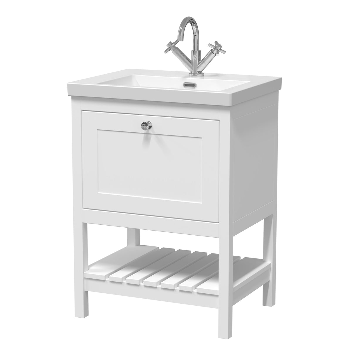 Old London Bexley 600mm 1 Drawer Floor Standing Vanity Unit With 1 Tap Hole Contemporary Fireclay Basin