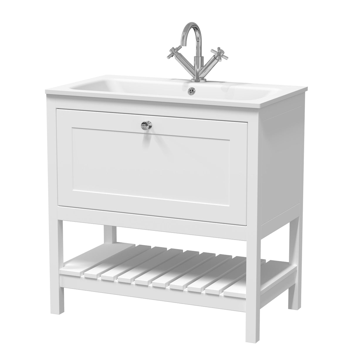 Old London Bexley 800mm 1 Drawer Floor Standing Vanity Unit With 1 Tap Hole White Stone Basin