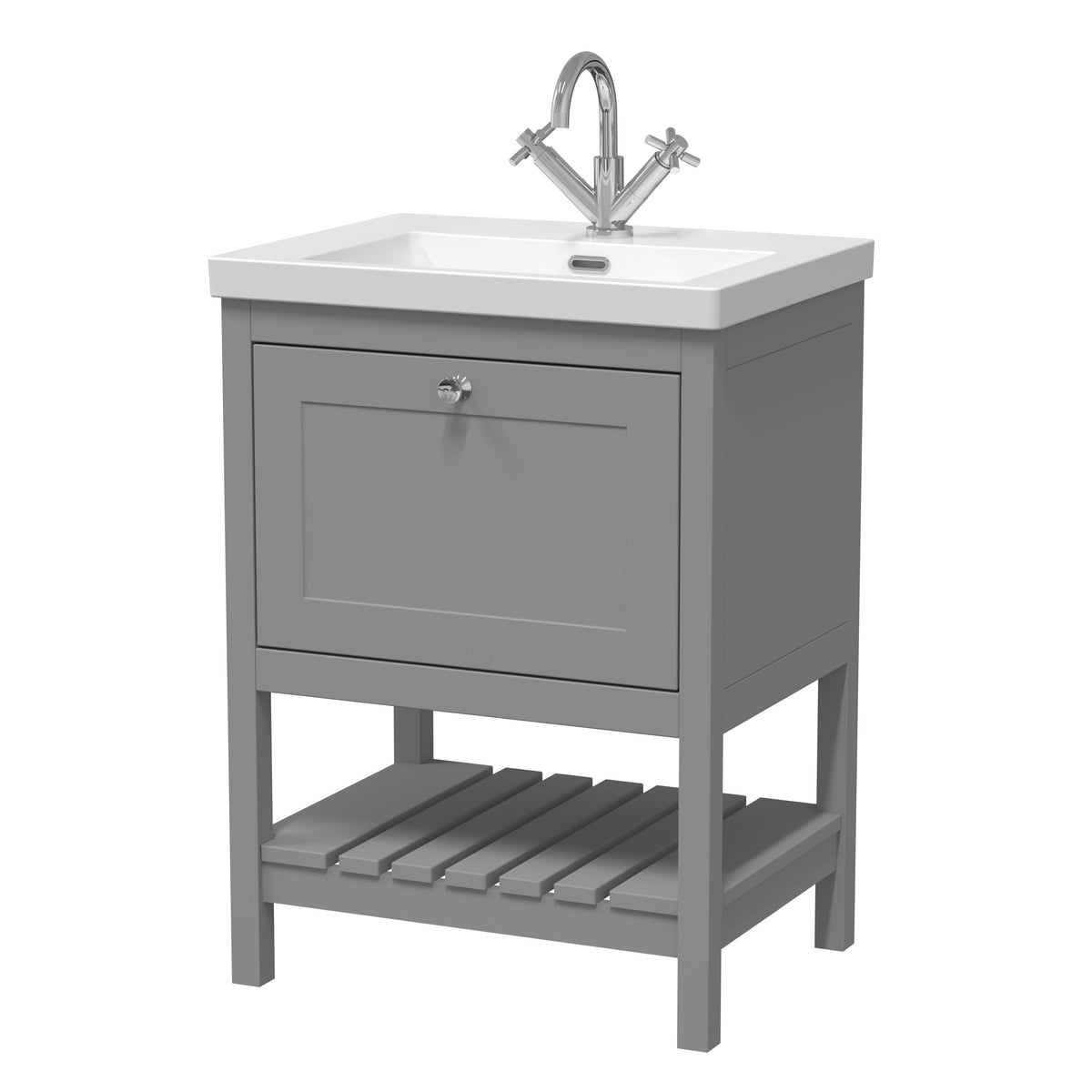 Old London Bexley 600mm 1 Drawer Floor Standing Vanity Unit With 1 Tap Hole Contemporary Fireclay Basin