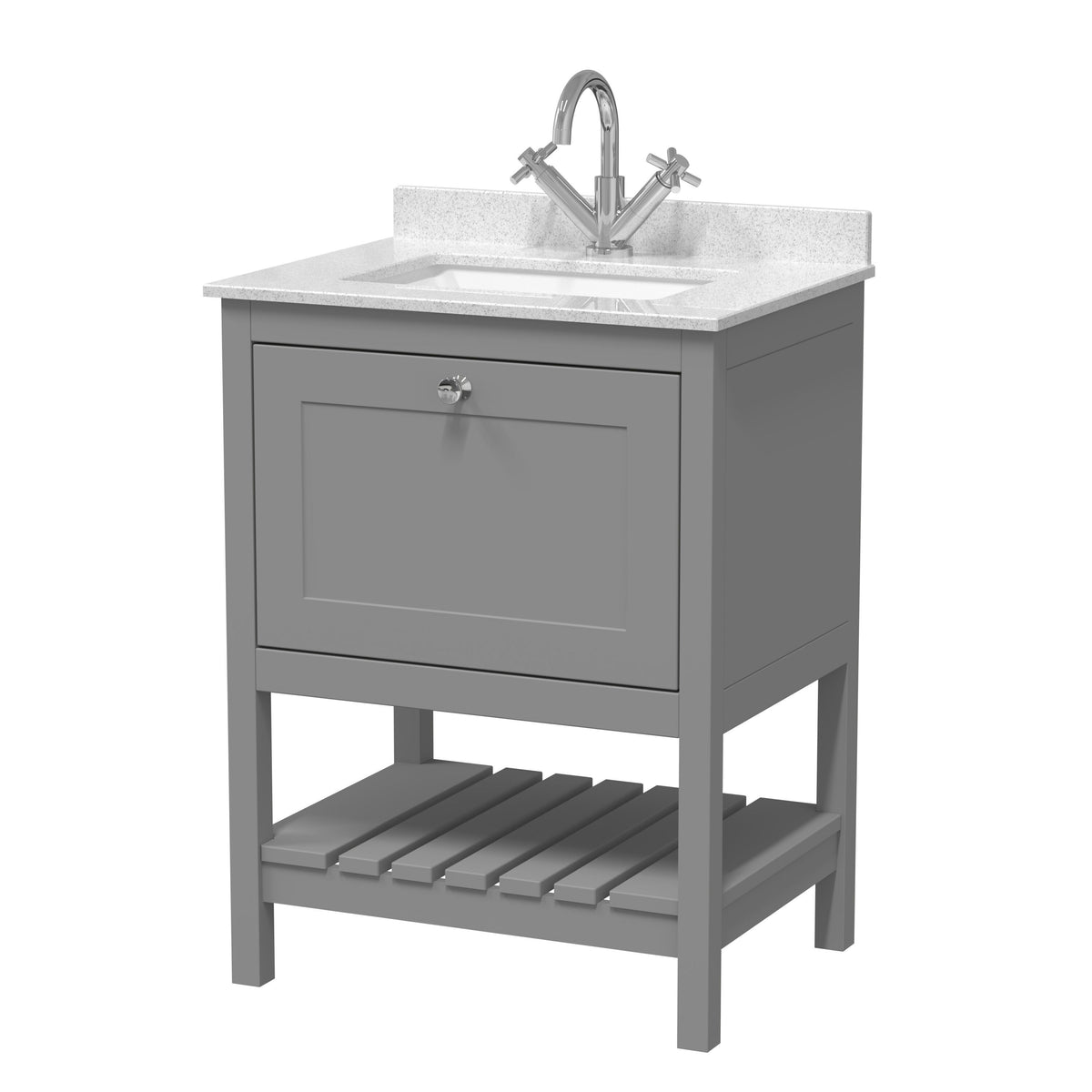 Old London Bexley 600mm 1 Drawer Floor Standing Vanity Unit With 1 Tap Hole Marble Worktop