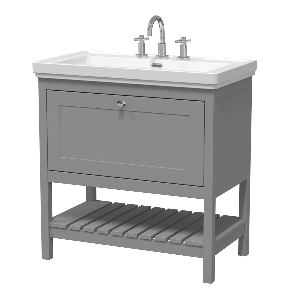 Old London Bexley 800mm 1 Drawer Floor Standing Vanity Unit With 3 Tap Holes Traditional Fireclay Basin