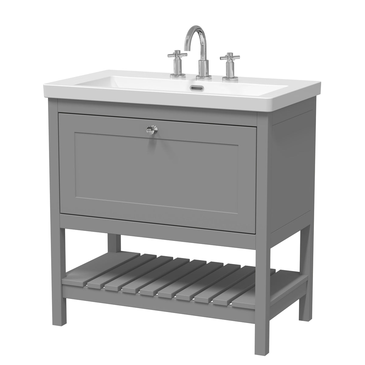 Old London Bexley 800mm 1 Drawer Floor Standing Vanity Unit With 3 Tap Holes Contemporary Fireclay Basin