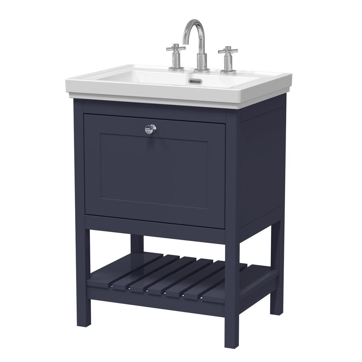Old London Bexley 600mm 1 Drawer Floor Standing Vanity Unit With 3 Tap Holes Traditional Fireclay Basin