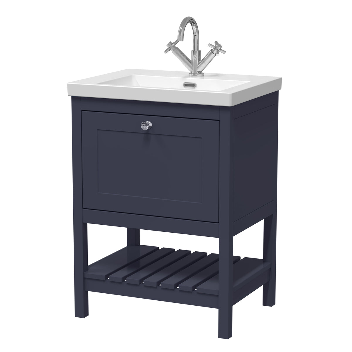 Old London Bexley 600mm 1 Drawer Floor Standing Vanity Unit With 1 Tap Hole Contemporary Fireclay Basin