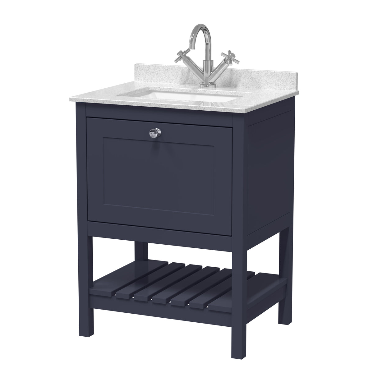Old London Bexley 600mm 1 Drawer Floor Standing Vanity Unit With 1 Tap Hole Marble Worktop