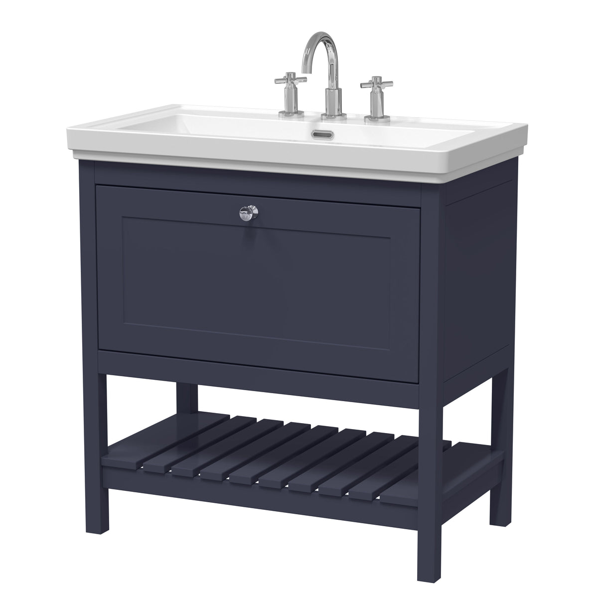 Old London Bexley 800mm 1 Drawer Floor Standing Vanity Unit With 3 Tap Holes Traditional Fireclay Basin