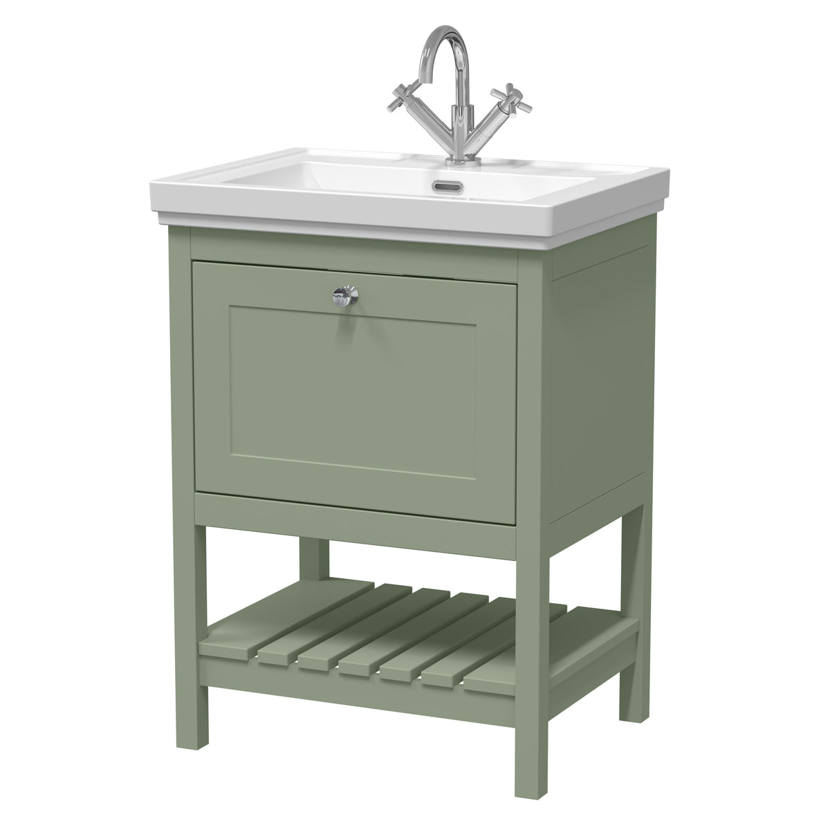 Old London Bexley 600mm 1 Drawer Floor Standing Vanity Unit With 1 Tap Hole Traditional Fireclay Basin