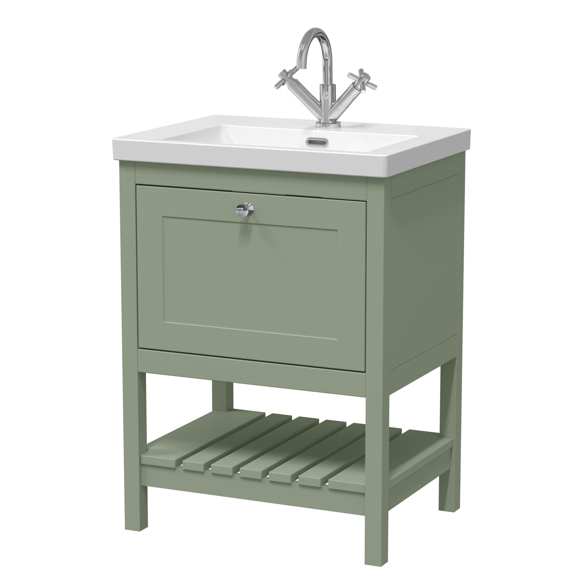 Old London Bexley 600mm 1 Drawer Floor Standing Vanity Unit With 1 Tap Hole Contemporary Fireclay Basin