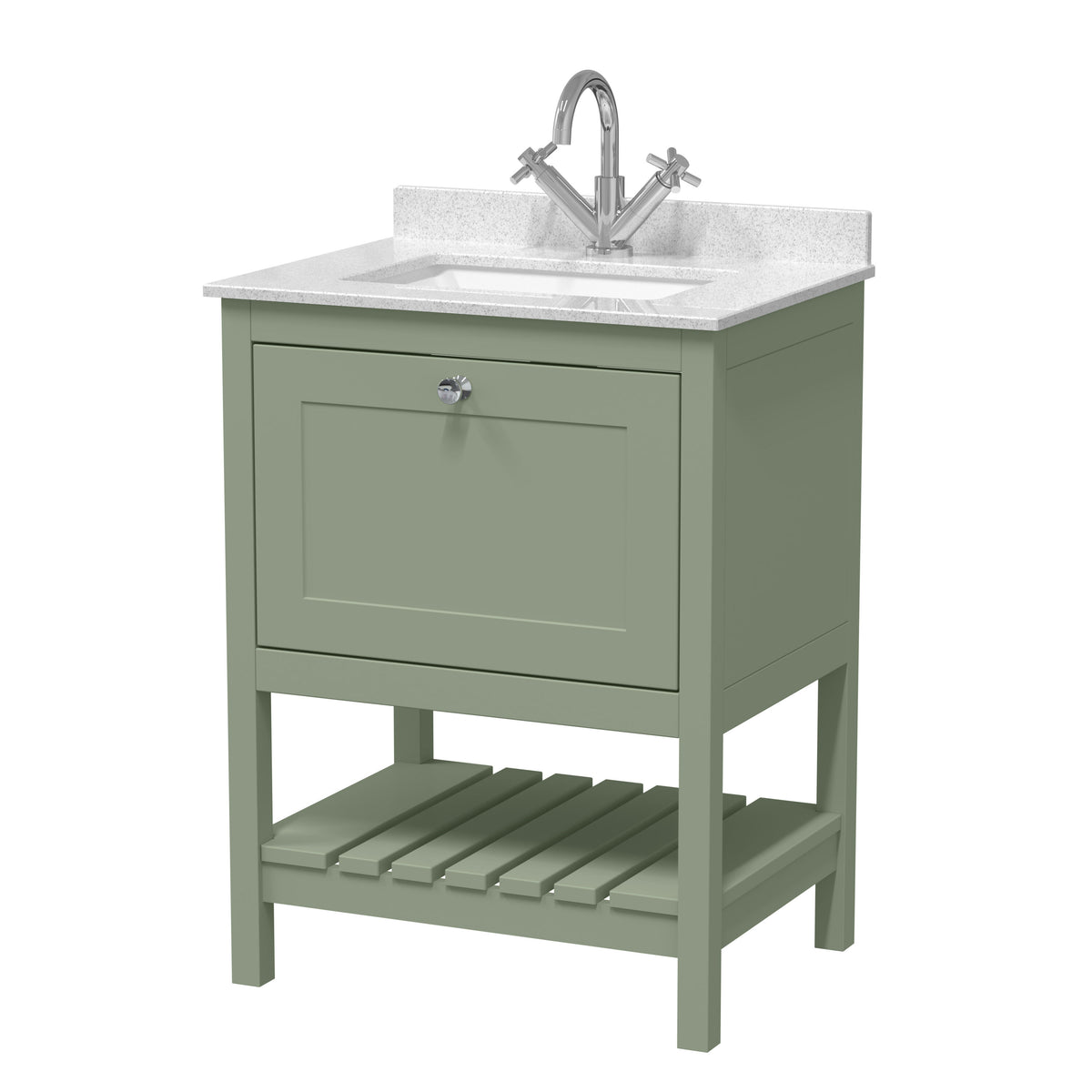 Old London Bexley 600mm 1 Drawer Floor Standing Vanity Unit With 1 Tap Hole Marble Worktop