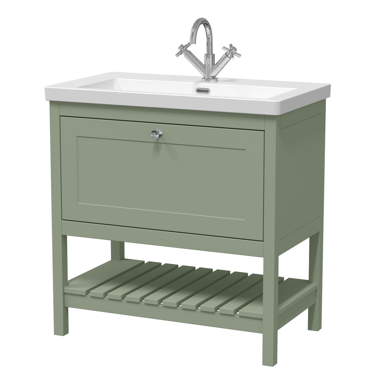 Old London Bexley 800mm 1 Drawer Floor Standing Vanity Unit With 1 Tap Hole Contemporary Fireclay Basin