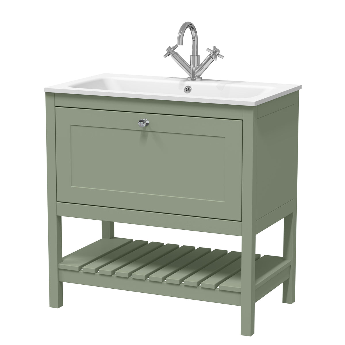 Old London Bexley 800mm 1 Drawer Floor Standing Vanity Unit With 1 Tap Hole White Stone Basin