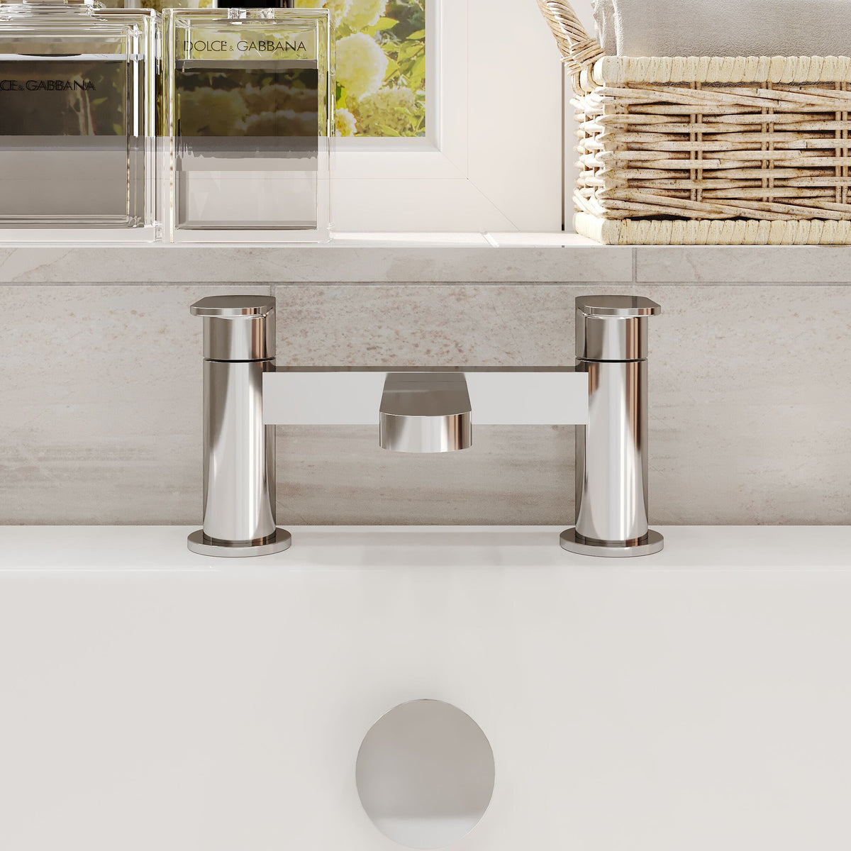 nuie Binsey Chrome Deck Mounted Bath Filler - Lifestyle image