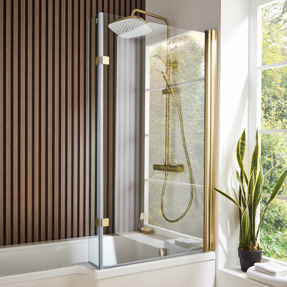 L Shaped Shower Bath Screen Brass - BRASS-LS