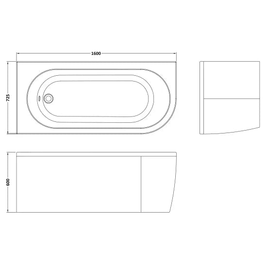 Nuie Crescent 1600mm Left-Hand Curved Corner Bath With Legs And Panel