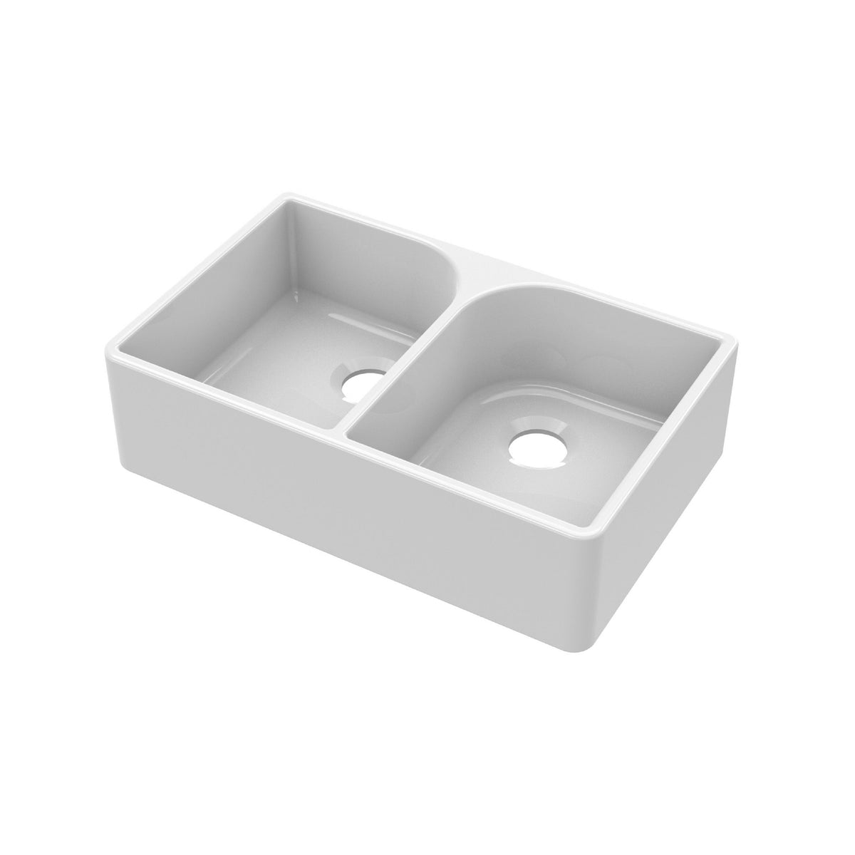 Nuie 795mm x 500mm x 220mm Fireclay Double Bowl Butler Sink With Offset Waste And Full Weir