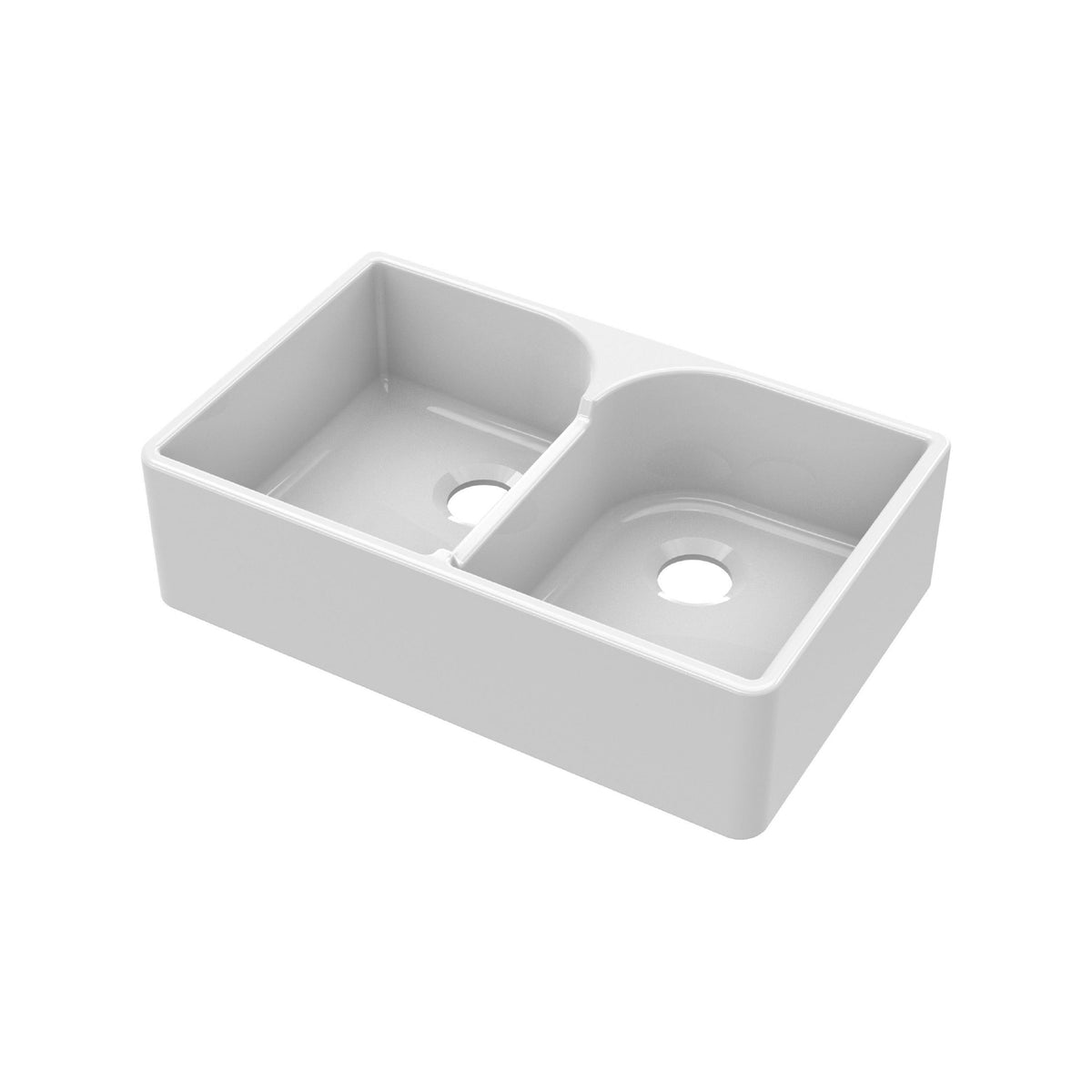 Nuie 795mm x 500mm x 220mm Fireclay Double Bowl Butler Sink With Offset Waste And Stepped Weir