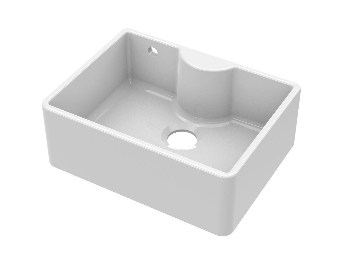 Nuie 595mm x 450mm x 220mm Fireclay Single Bowl Butler Sink With Tap Ledge And Overflow