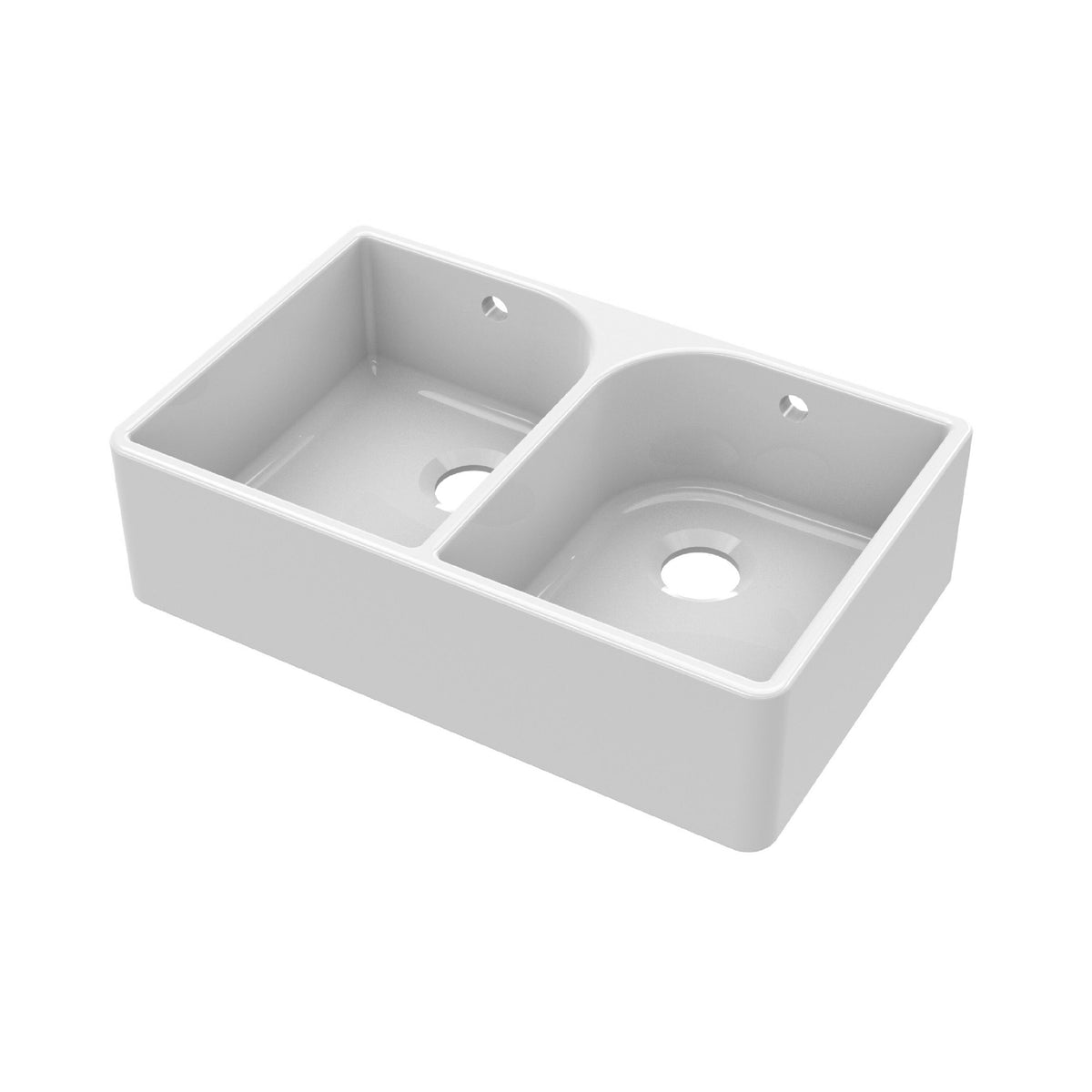 Nuie 795mm x 500mm x 220mm Fireclay Double Bowl Butler Sink With Full Weir And Overflow