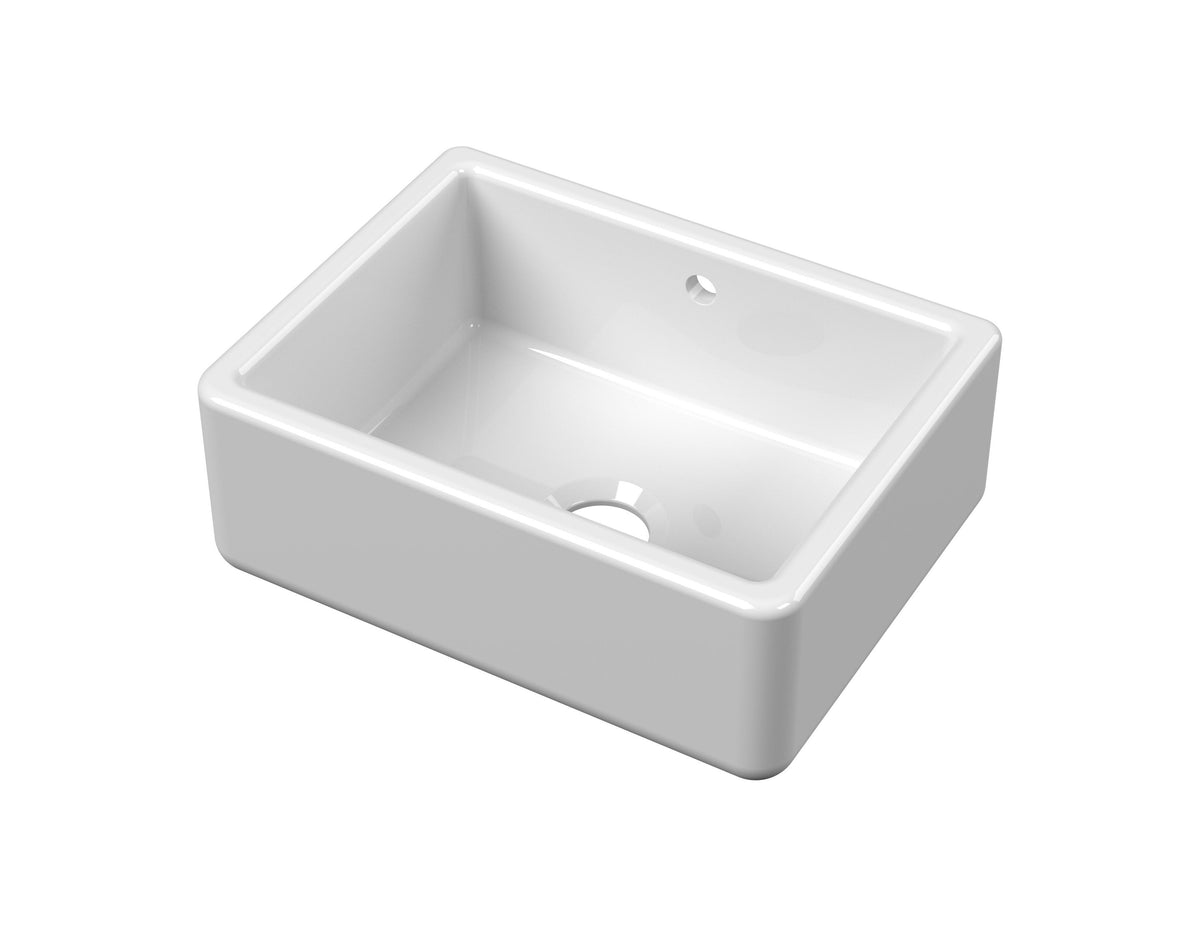 Nuie 595mm x 450mm x 220mm Fireclay Single Bowl Traditional Thick Walled Butler Sink