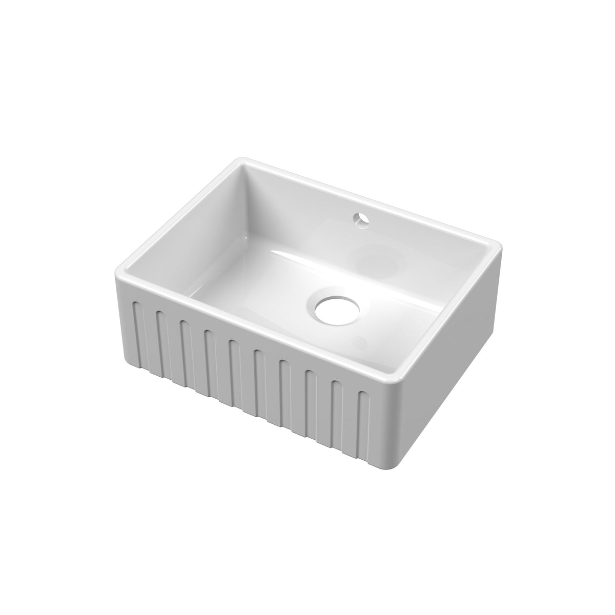 Nuie 595mm x 450mm x 220mm Fireclay Single Bowl Fluted Butler Sink With Offset Waste And Overflow